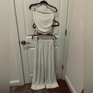 Express White Wide-Leg Pants and Crop Top Set
